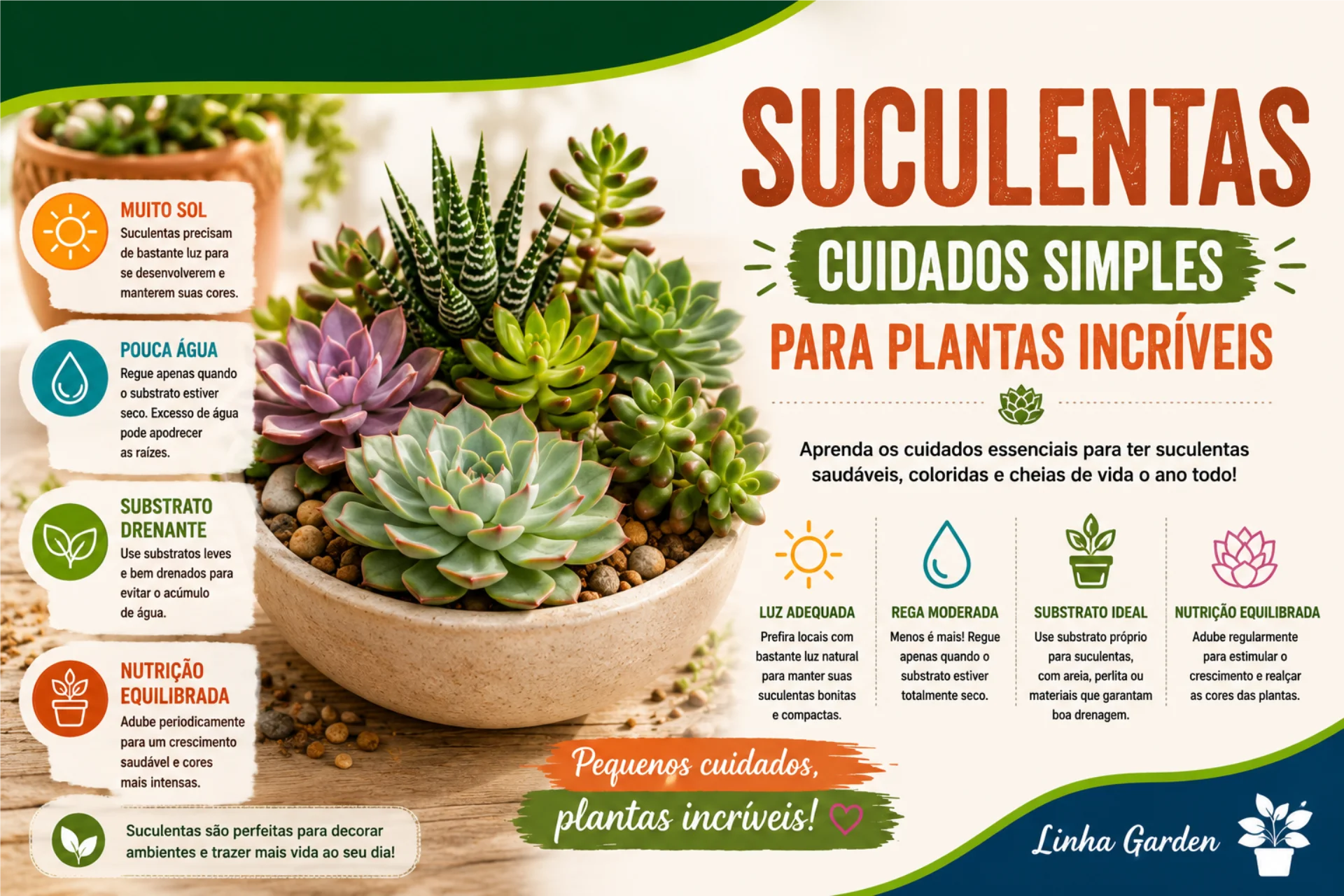Suculentas. Cuidados simples para plantas incríveis.